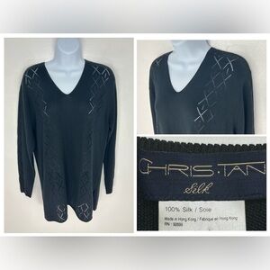 Chris Tan 100% Silk Sweater Size Small Quiet Luxury Dark Academia Office‎
